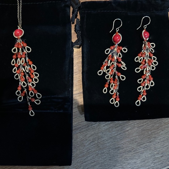 Miguel Ases Red Coral Color Pendant and Matching Earrings - Set - Picture 12 of 16
